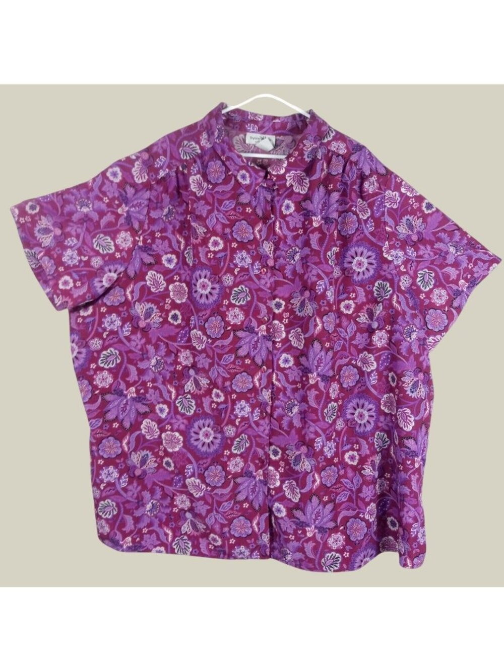 Brylane Woman Floral Paisley Button Up Womens 4X Purple Summer Casual Picnic